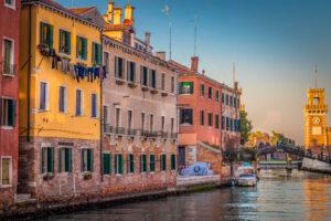 The picturesque landscape, the venetian canal and the arsenale di venezia.